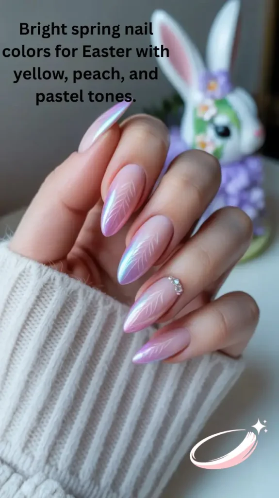 Bright spring nail colors for Easter with yellow, peach, and pastel tones.