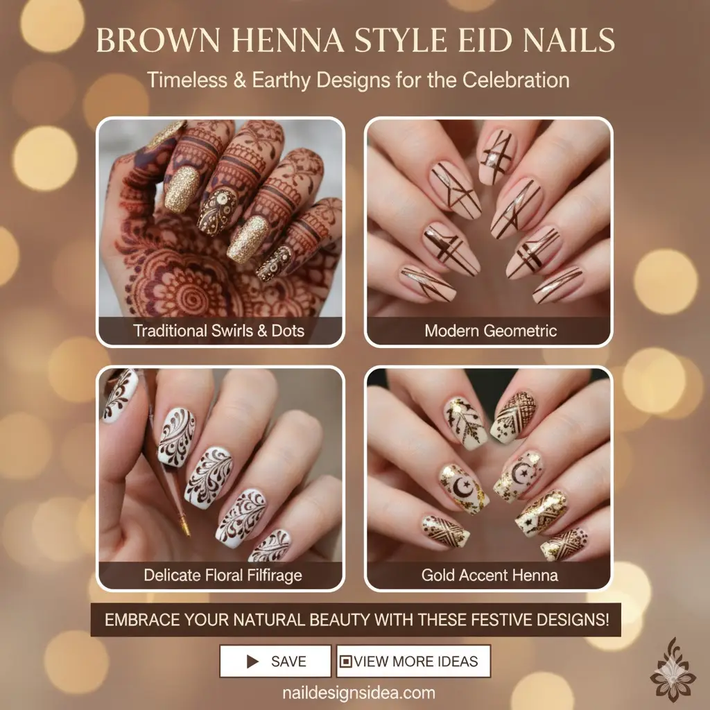 Brown Henna Style Eid Nails