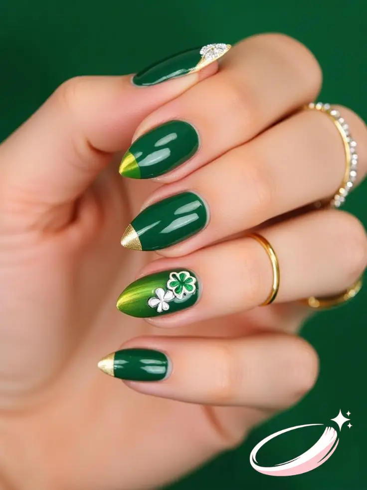 Chic St. Patrick’s Day French manicure with minimal festive decoration