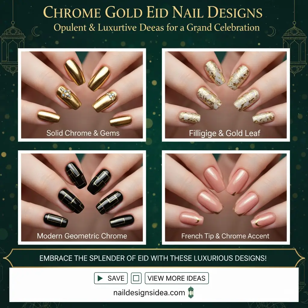 Chrome Gold Eid Nail Designs