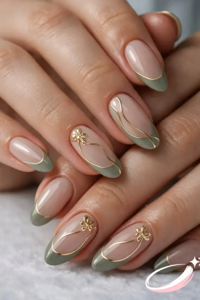 Classy French St. Patrick’s Day nails in emerald and white combination