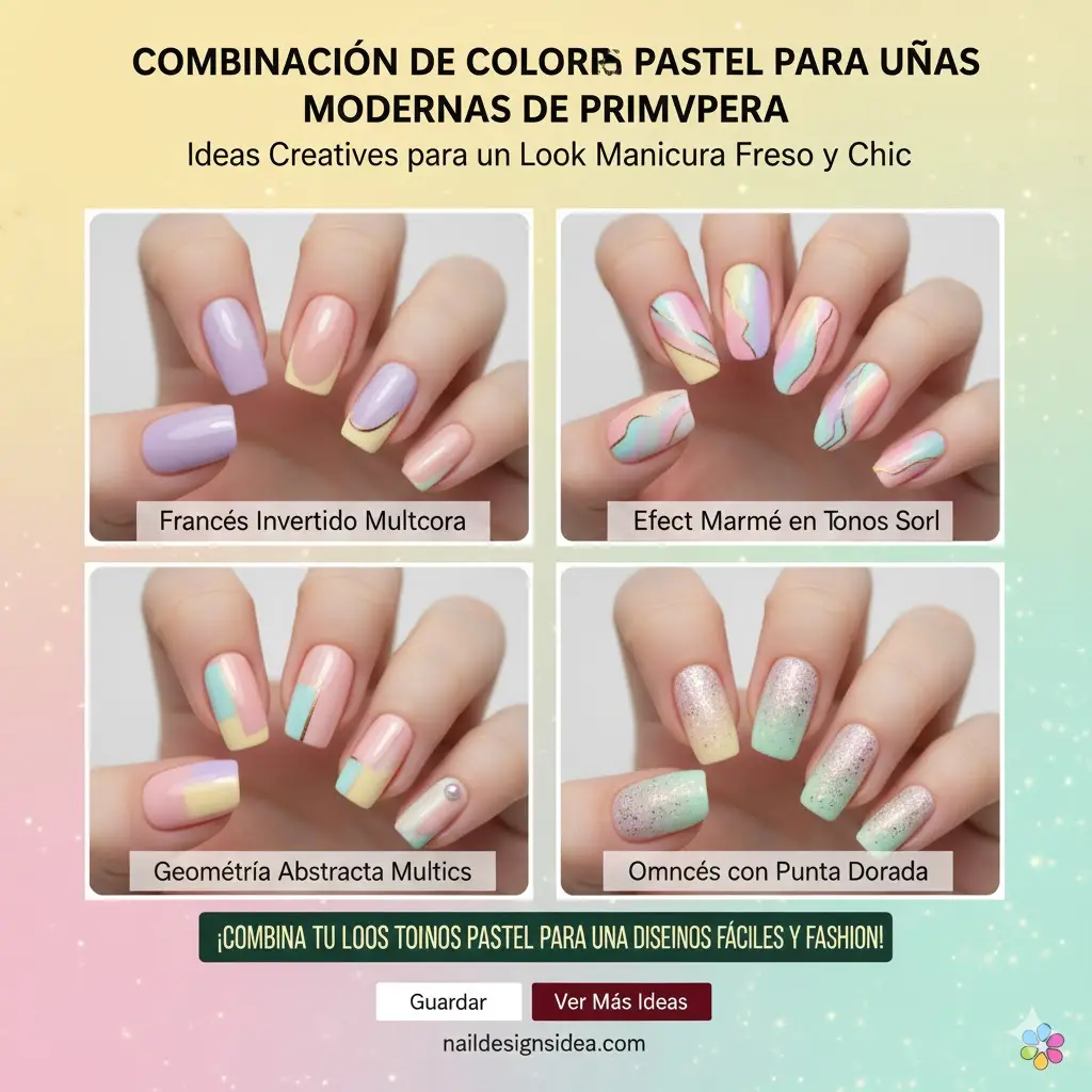 Combinación de colores pastel para uñas modernas de primavera