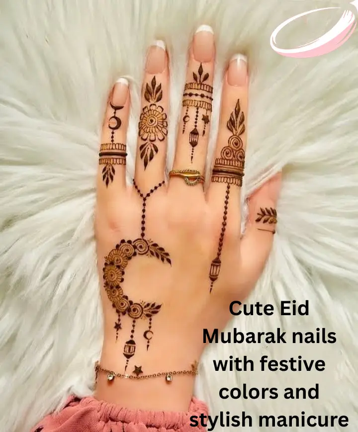 Cute Eid Mubarak nails with festive colors and stylish manicure idea