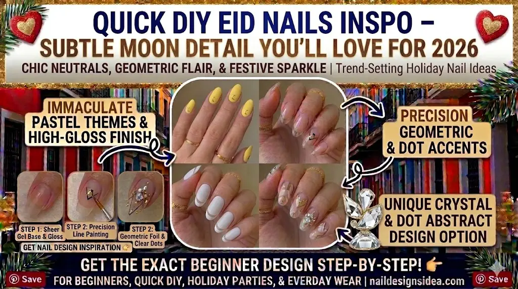 Cute crescent accent Eid manicure idea inspired by Ramadan moon symbolism