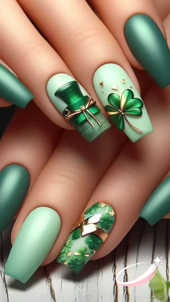 Dark green nail design for St. Patrick’s Day with square short nails