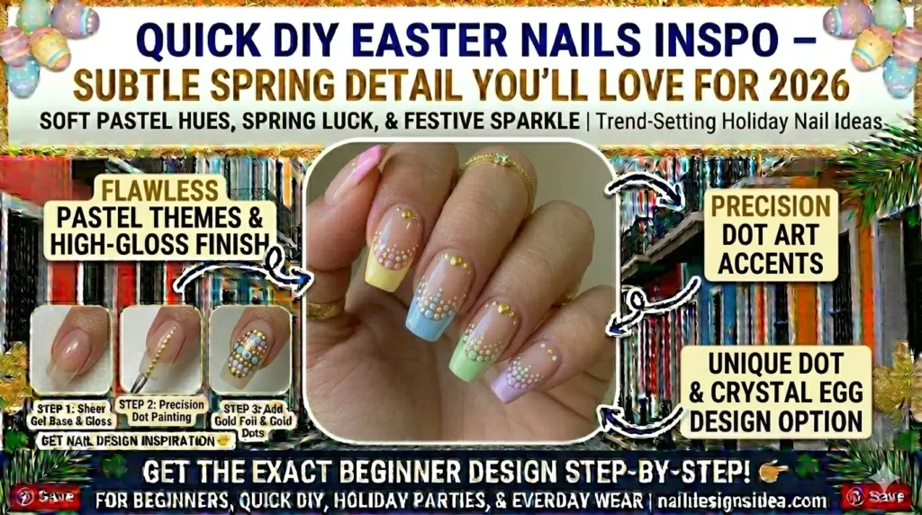 Easy DIY Easter nails with dot accents on light pastel nails