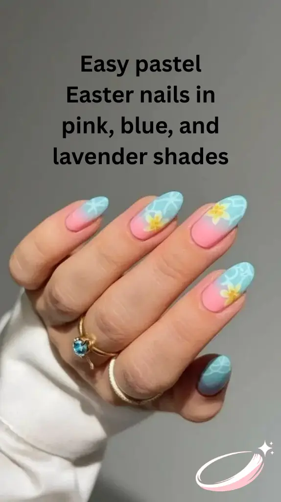 Easy pastel Easter nails in pink, blue, and lavender shades