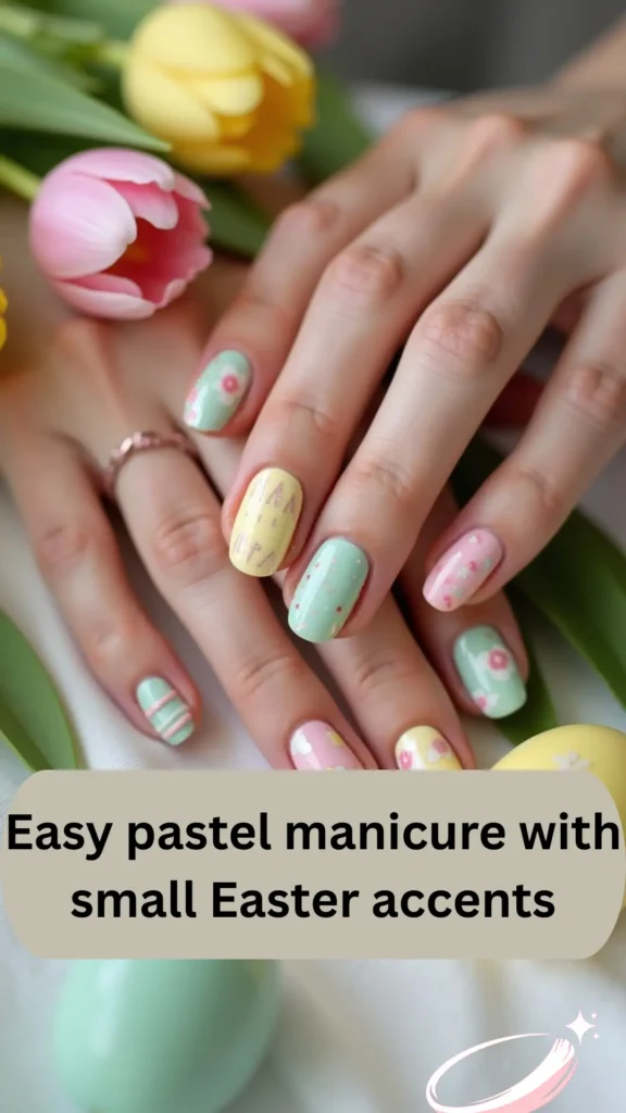 Easy pastel manicure with small Easter accents