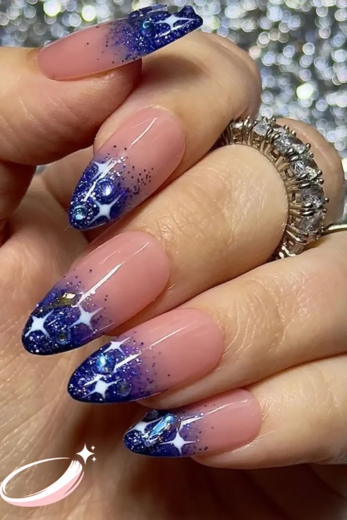 Elegant shimmer crescent nail art for stylish Eid ul Fitr manicure