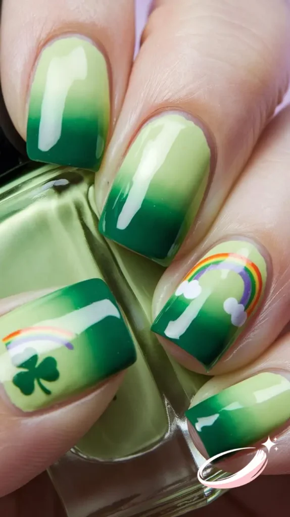 Emerald green St. Patrick’s Day nails with glossy almond shape
