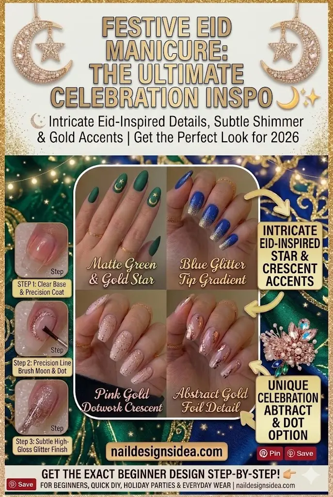 Festive Eid manicure featuring celebration inspired nail art details