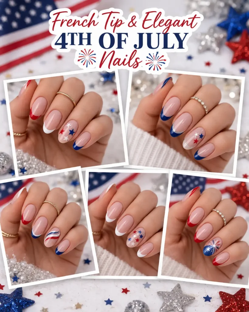 French Tip & Elegant 4th of July Nails
