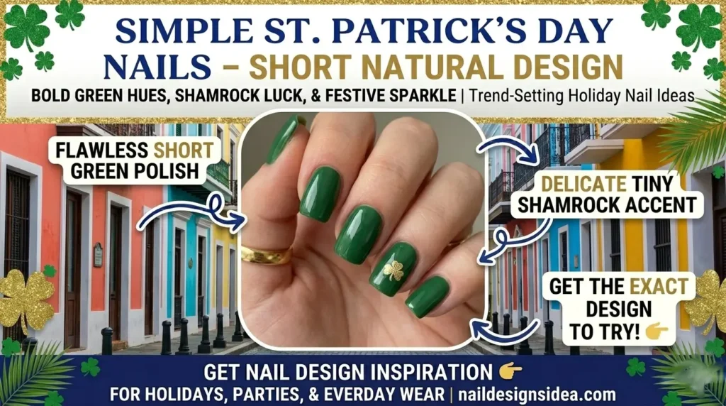 Simple St. Patrick’s Day nail design for short natural nails