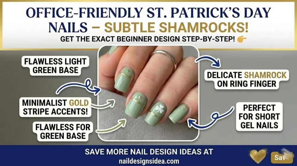 Office-friendly St. Patrick’s Day manicure on short gel nails