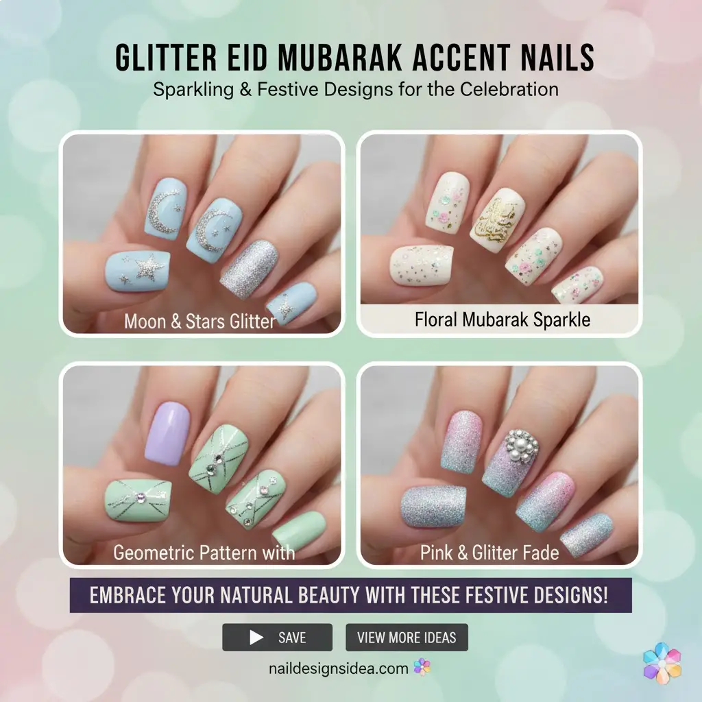 Glitter Eid Mubarak Accent Nails