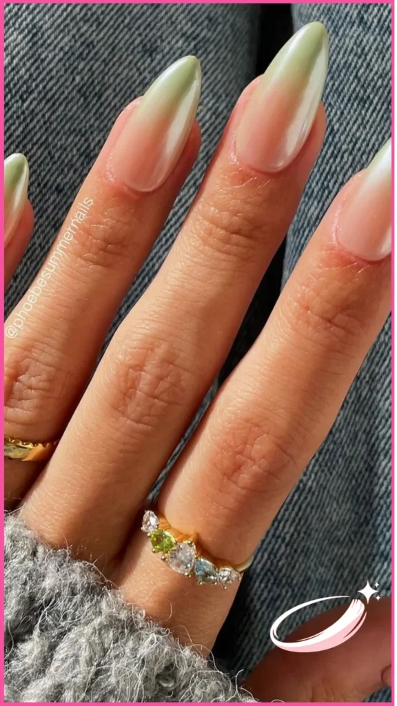 Glitter ombre St. Patrick’s Day nails on long acrylic shape