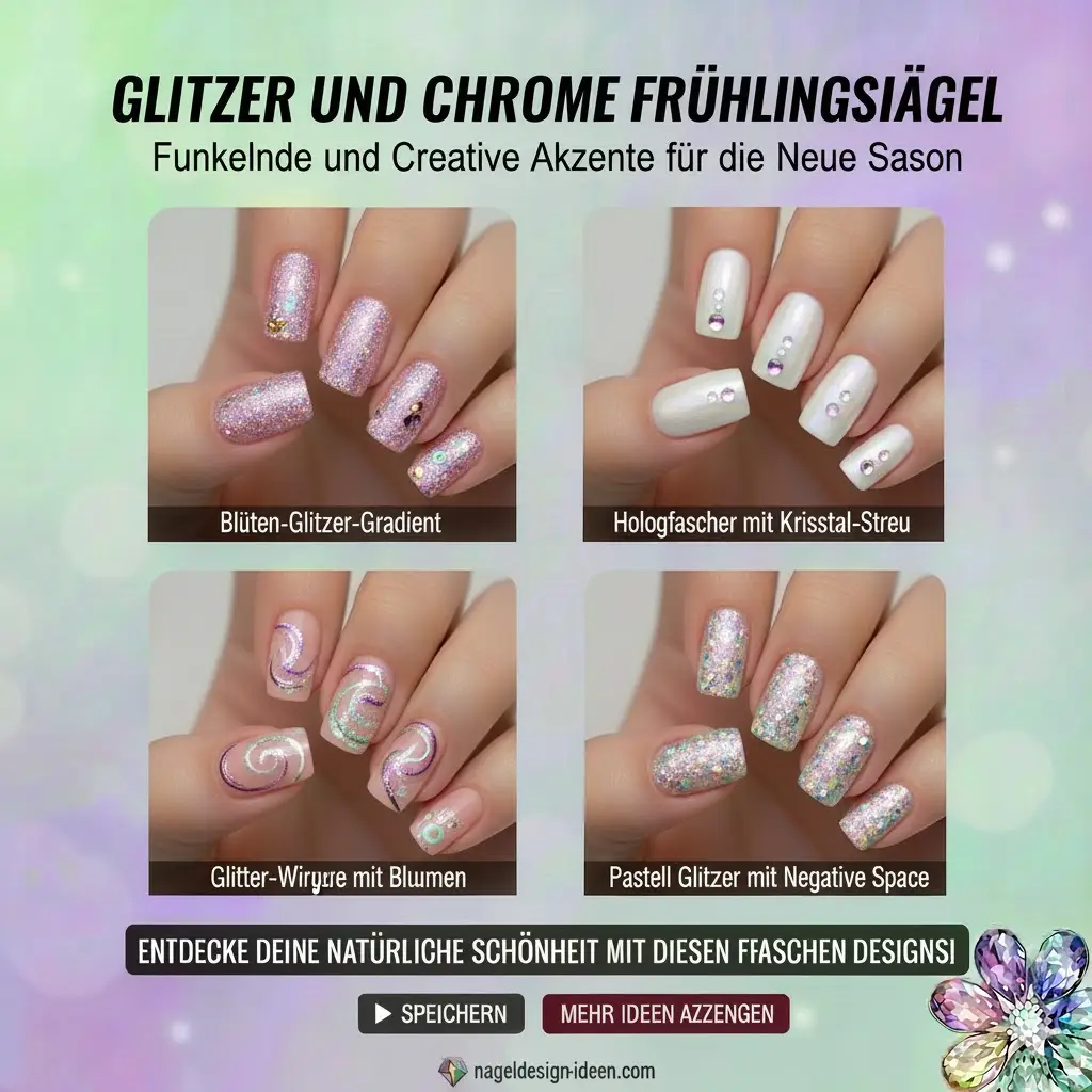 Glitzer Nageldesign Frühling