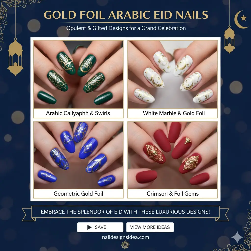 Gold Foil Arabic Eid Nails