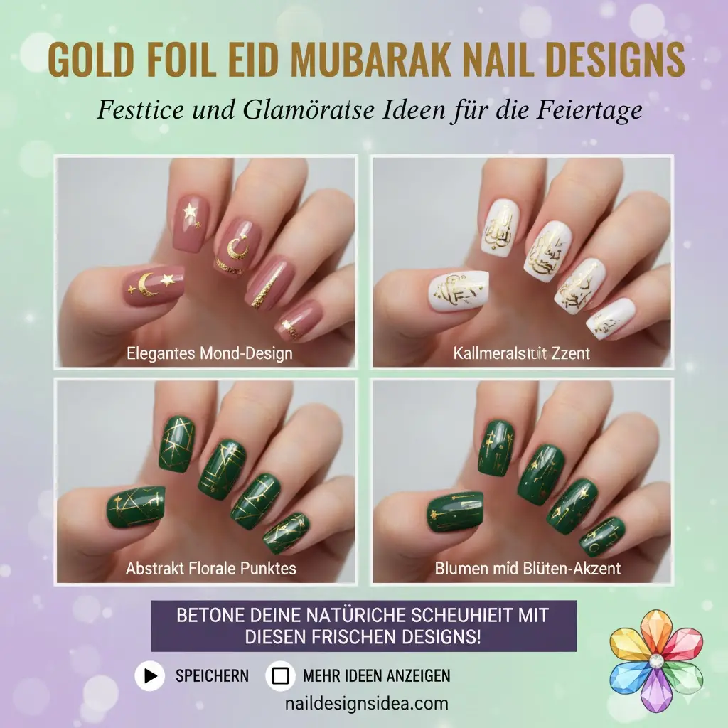 Gold Foil Eid Mubarak Nail Designs