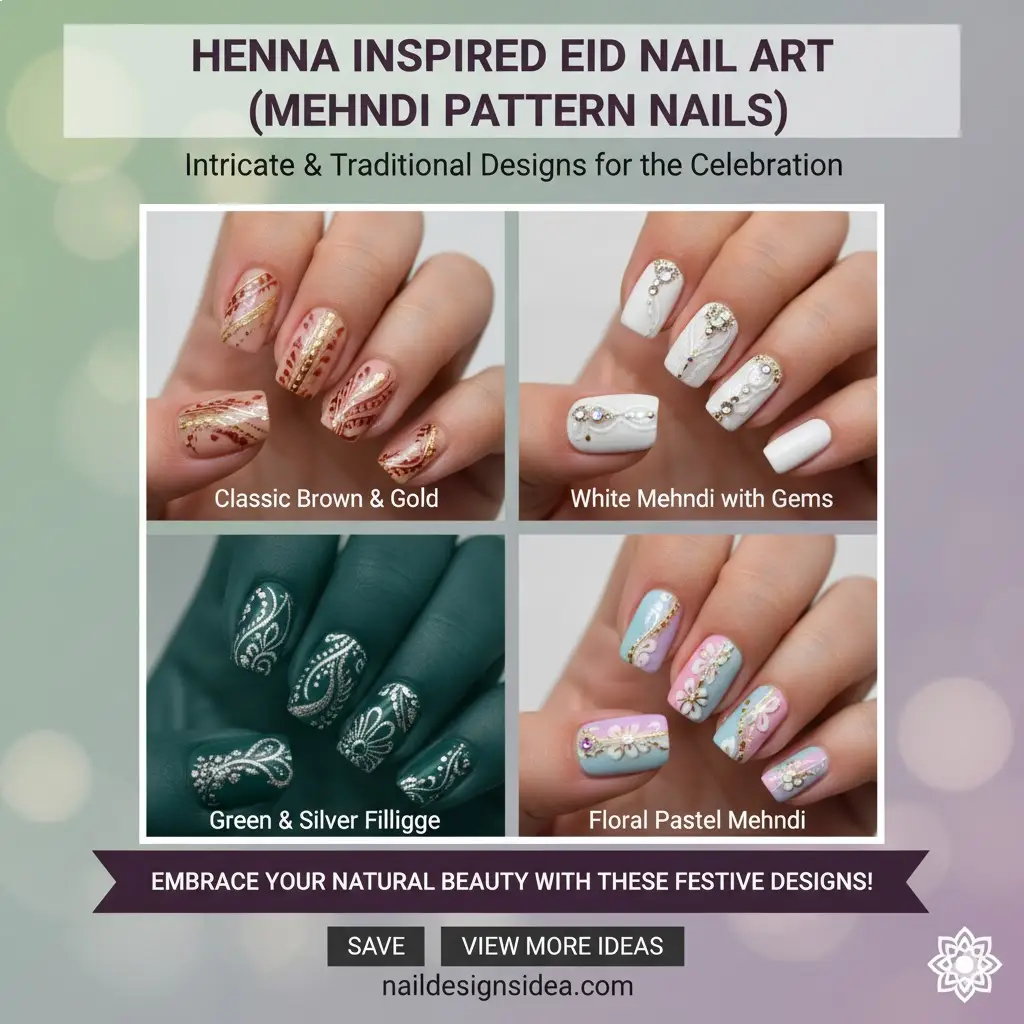 Henna Inspired Eid Nail Art (Mehndi Pattern Nails)