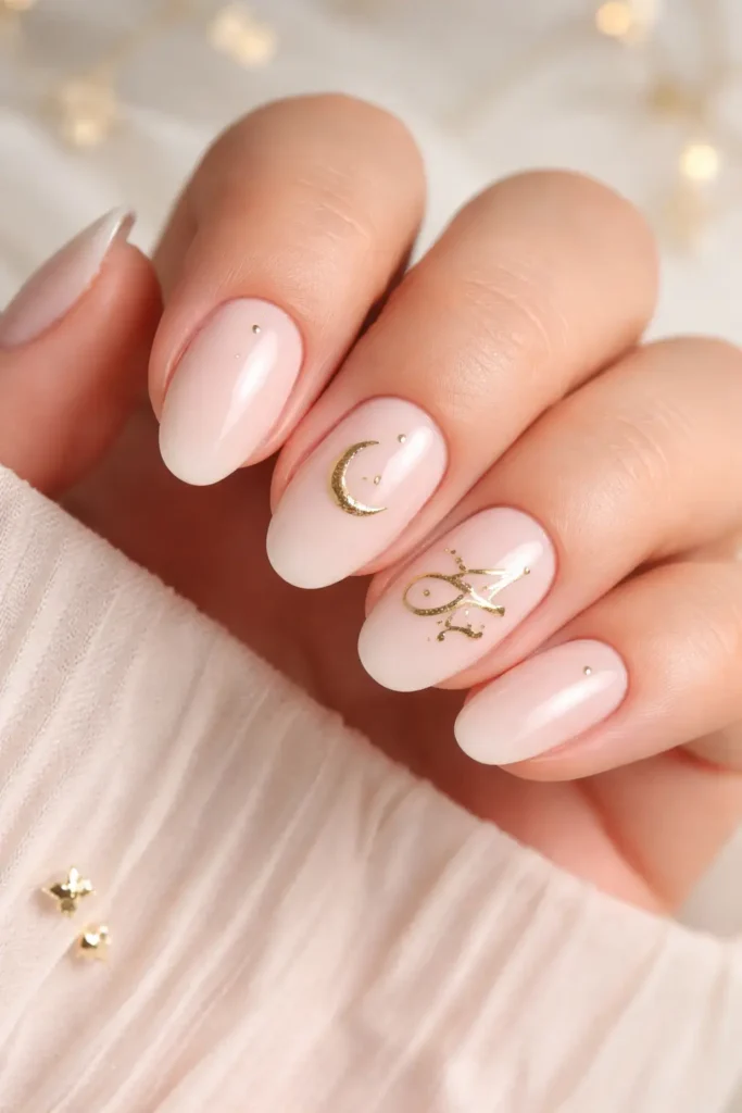 Minimal Eid greeting nail art design with elegant festive look