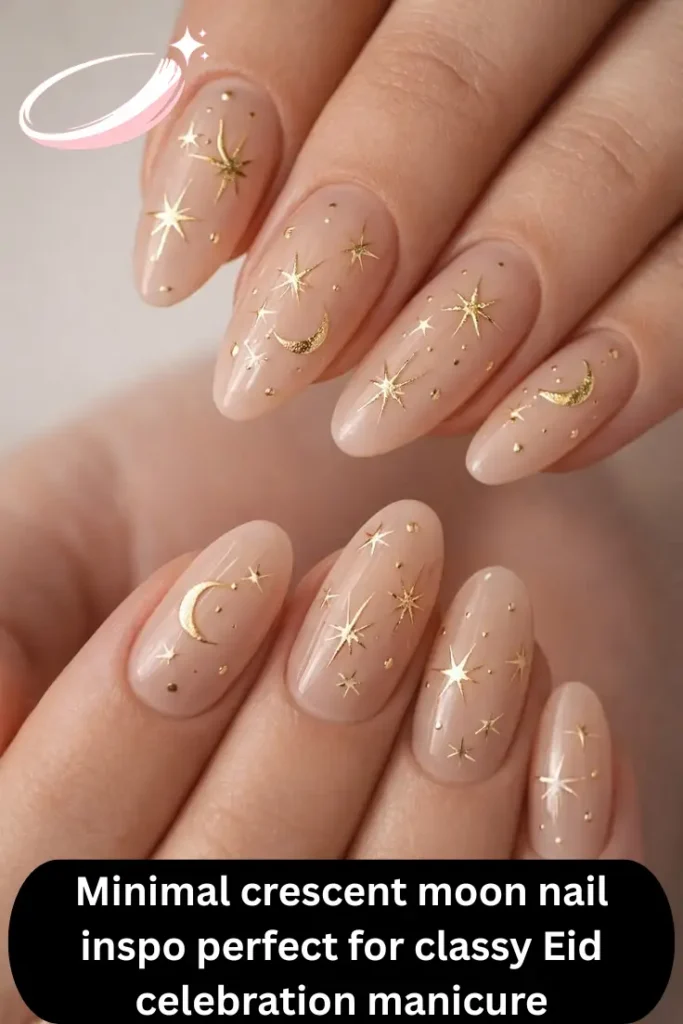 Minimal crescent moon nail inspo perfect for classy Eid celebration manicure