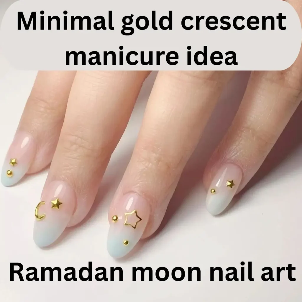 Minimal gold crescent manicure idea inspired by Ramadan moon nail art