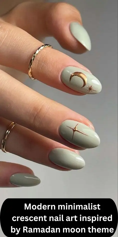 Modern minimalist crescent nail art inspired by Ramadan moon theme