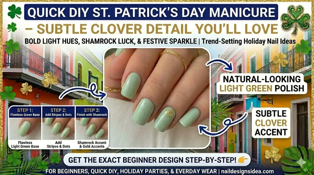 Quick DIY St. Patrick’s Day manicure with subtle clover detail