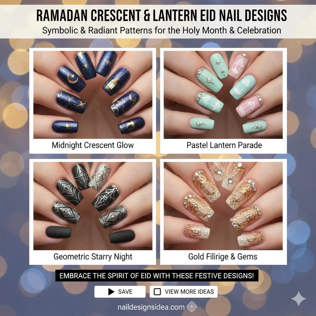 Ramadan Crescent & Lantern Eid Nail Designs