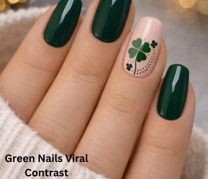 Kendall Jenner viral green nails with bold contrast design for a trendy, modern, and eye-catching manicure look.