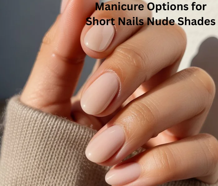 Nude manicure options for short nails featuring soft beige, blush pink, and milky nude shades for a clean, elegant look.