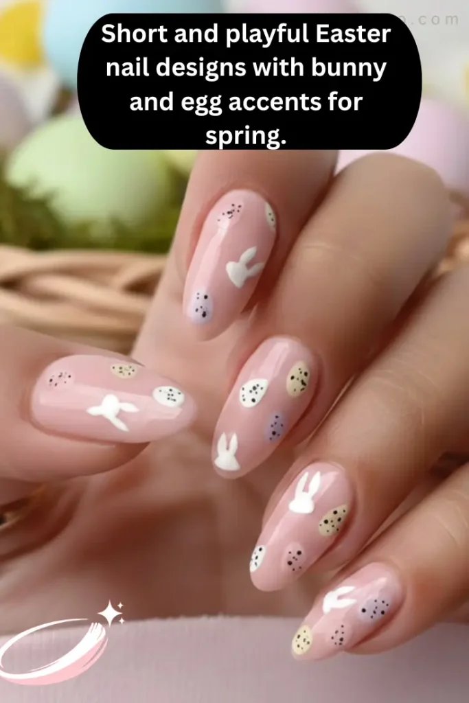 Short and playful Easter nail designs with bunny and egg accents for spring.