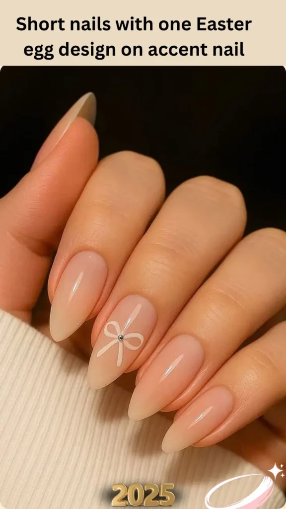 Short nails with one Easter egg design on accent nail