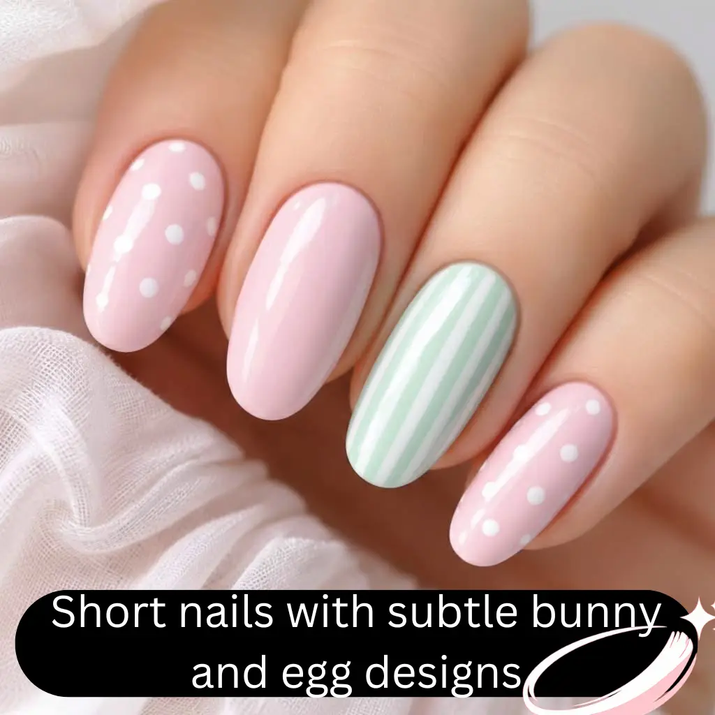 Short nails with subtle bunny and egg designs