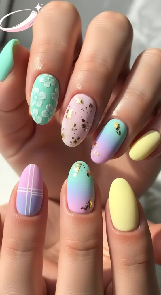 Short nails with subtle pastel accent for simple Easter look