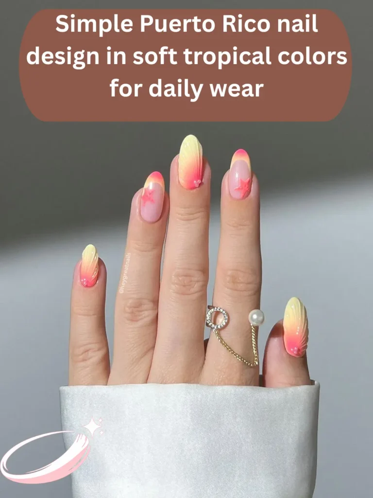 Simple Puerto Rico nail design in soft tropical colors for daily wear