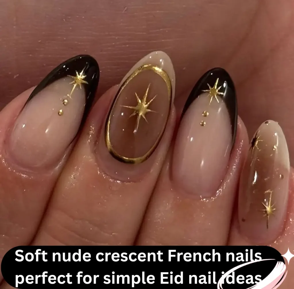 Soft nude crescent French nails perfect for simple Eid nail ideas