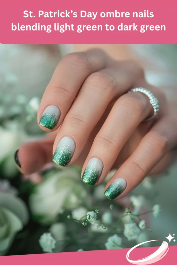St. Patrick’s Day ombre nails blending light green to dark green