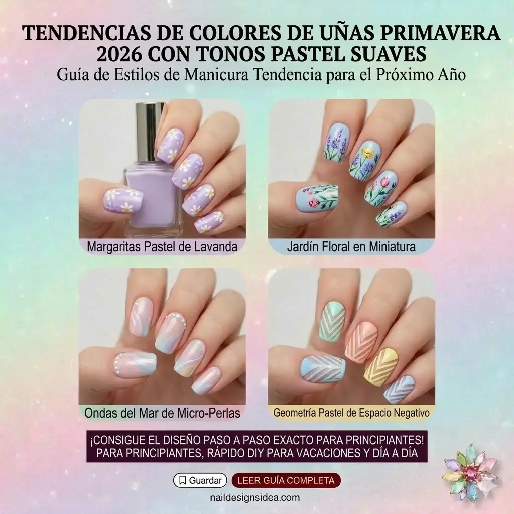 Tendencias de colores de uñas primavera 2026 con tonos pastel suaves