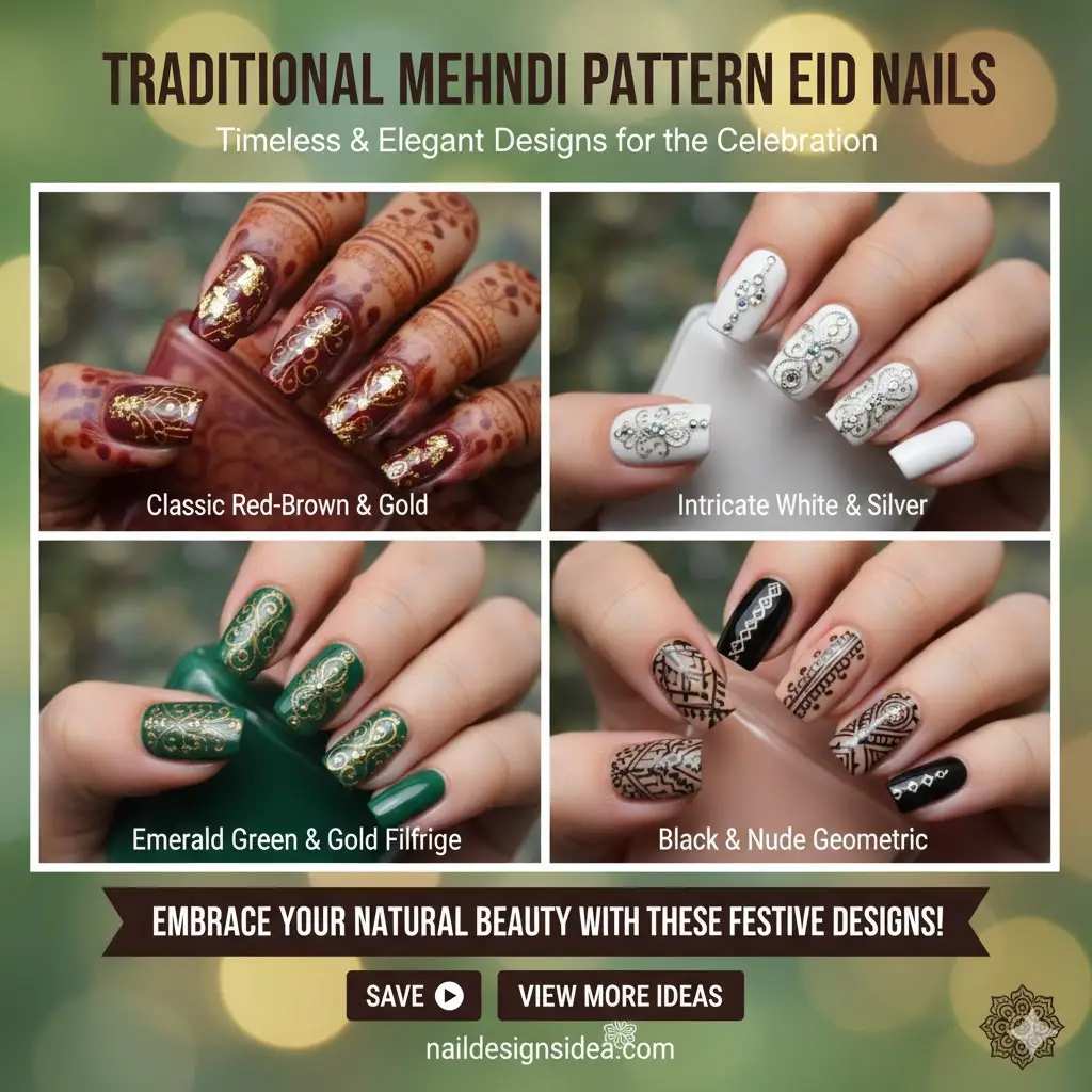 Traditional Mehndi Pattern Eid Nails