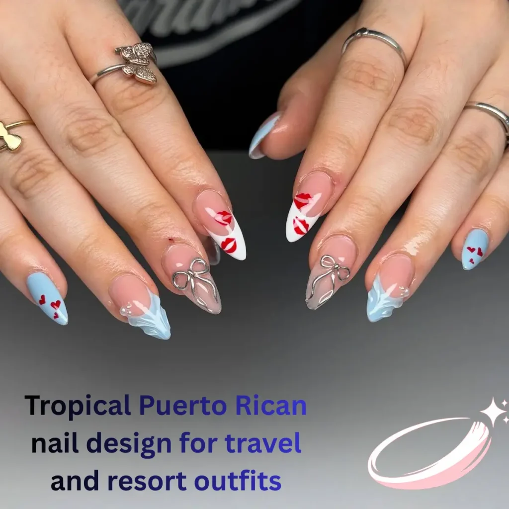 Tropical Puerto Rican nail design for travel and resort outfits