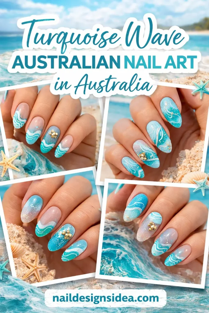 Turquoise Wave Australlian Nail Art