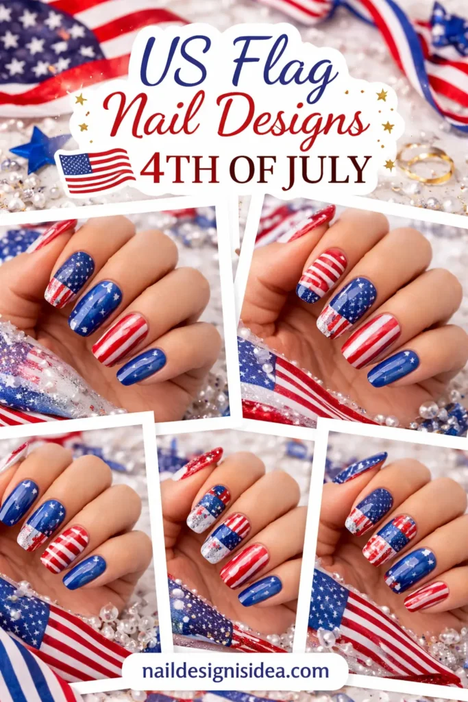 US Flag Nail Designs 4th of July