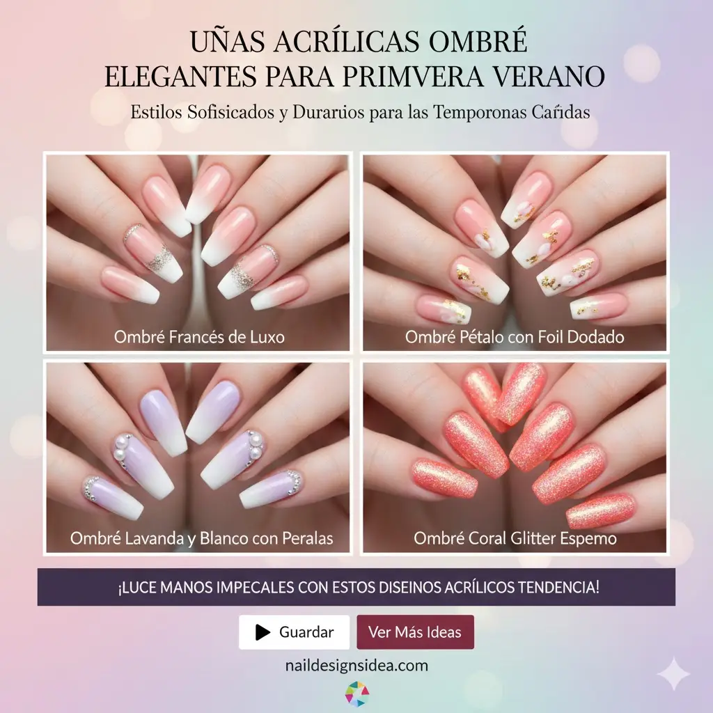 Uñas acrílicas ombré elegantes para primavera verano