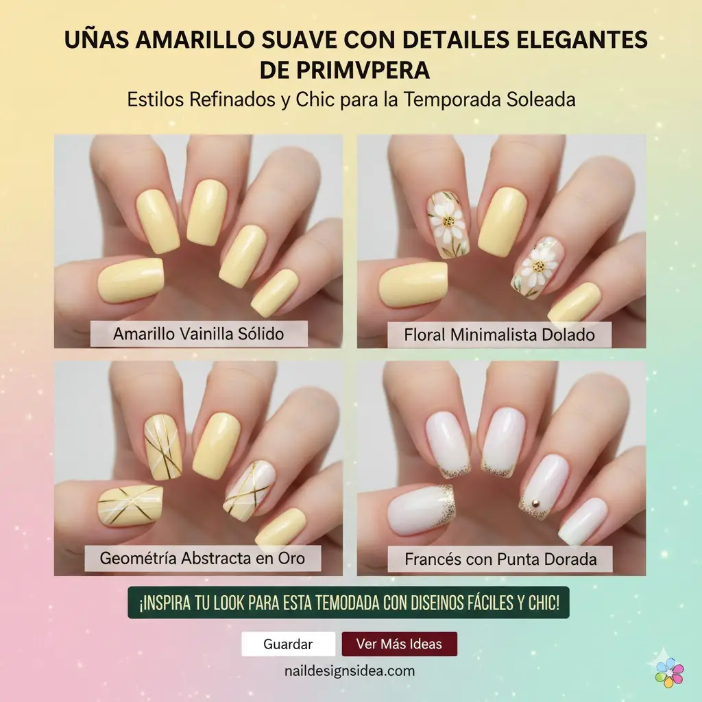 Uñas amarillo suave con detalles elegantes de primavera