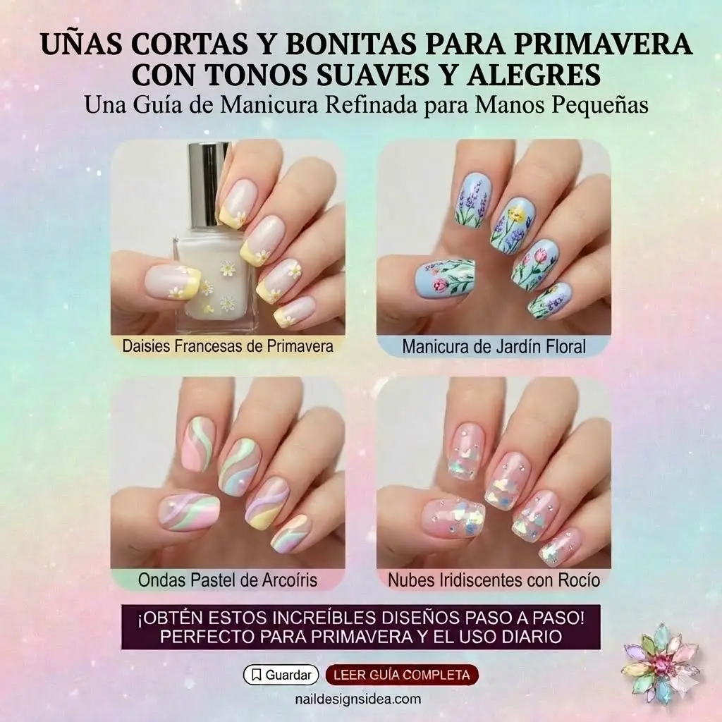Uñas cortas y bonitas para primavera con tonos suaves y alegres