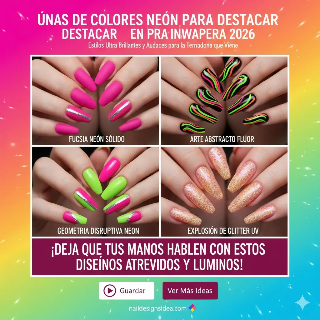 Uñas de colores neón para destacar en primavera 2026