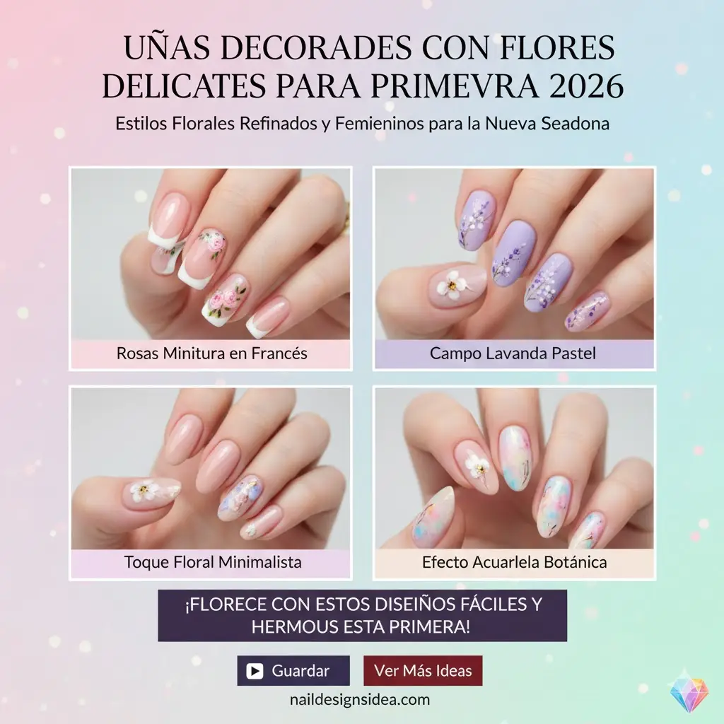 Uñas decoradas con flores delicadas para primavera 2026