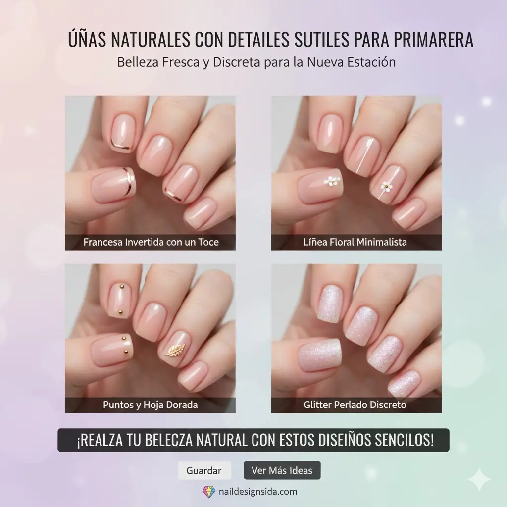 Uñas naturales con detalles sutiles para primavera